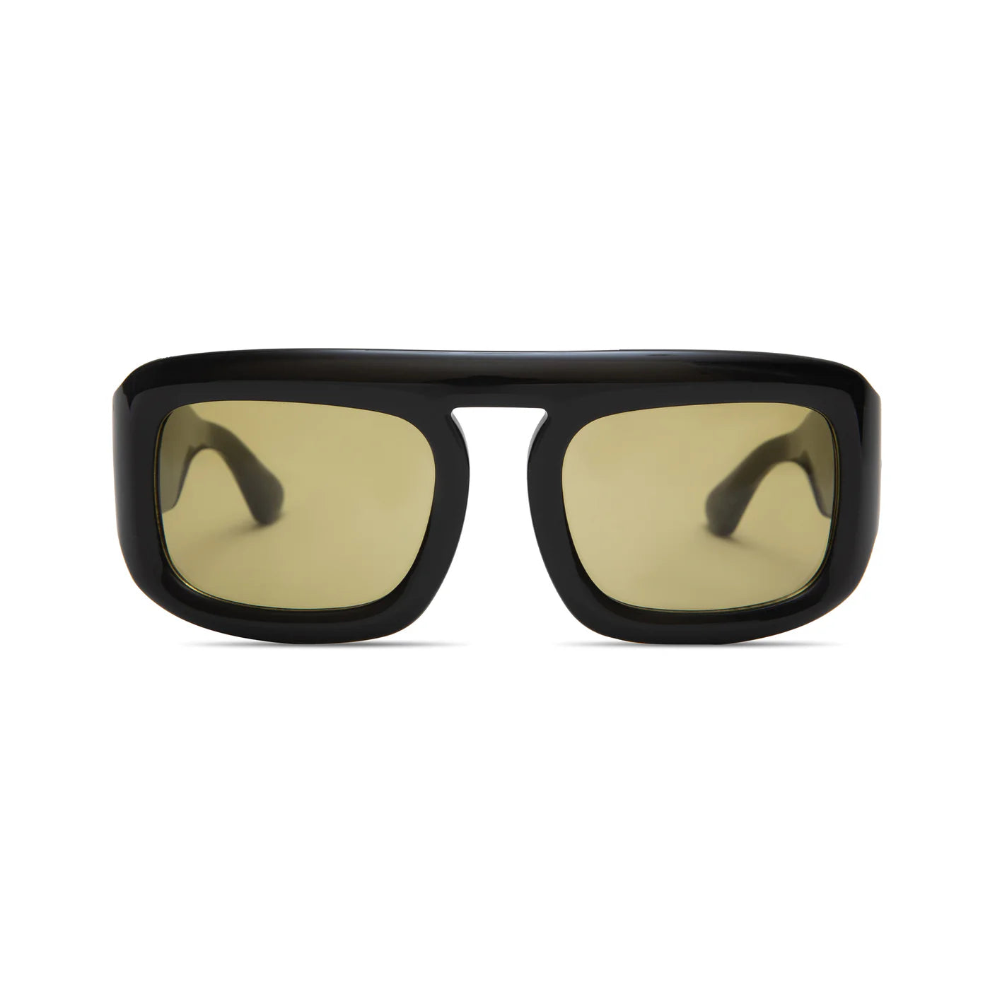 Aries Sunglasses in Gloss Black Olive Green Lenses by Elisa Johnson