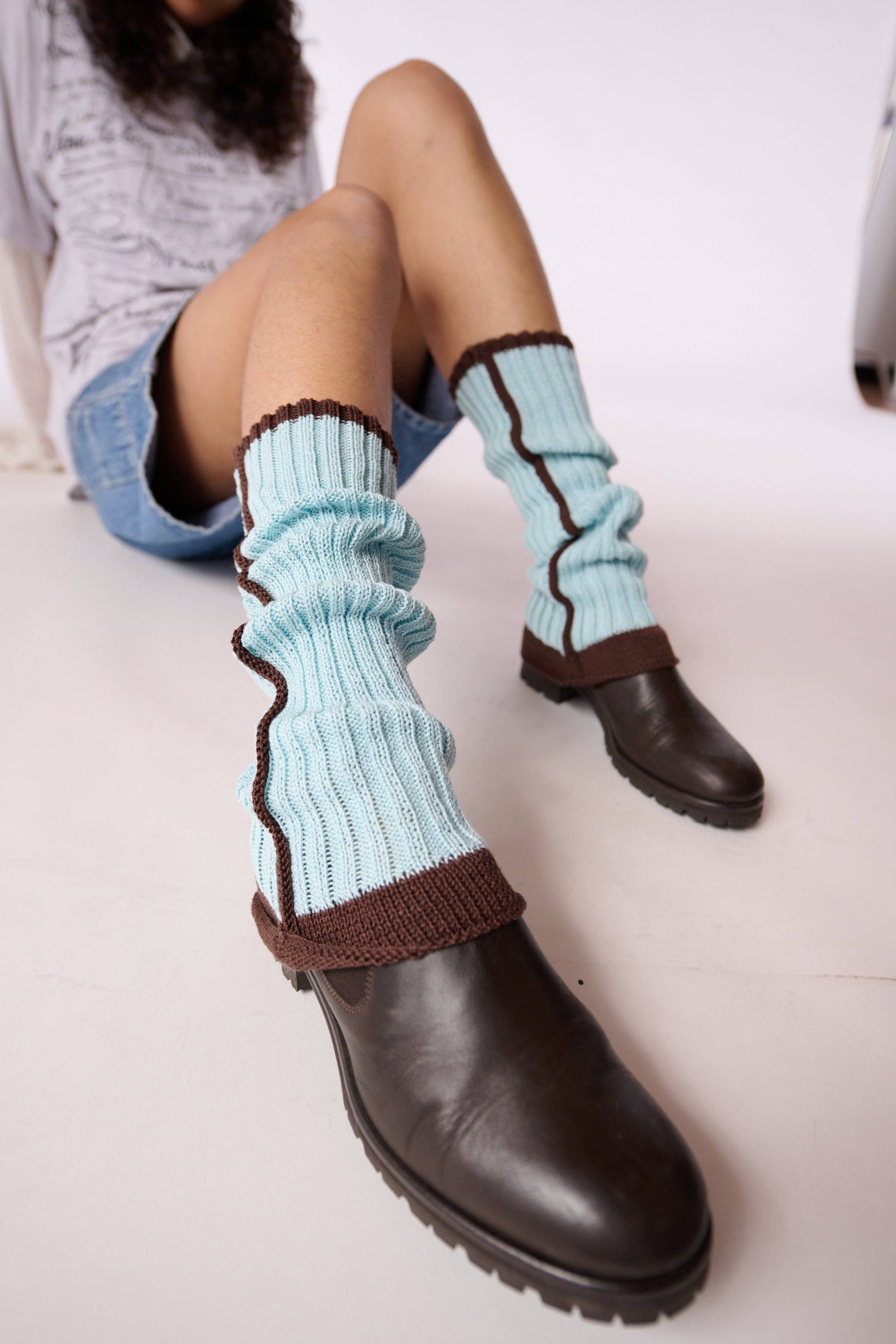 YOWIE x Stahl Knit Leg Warmers in Light Blue