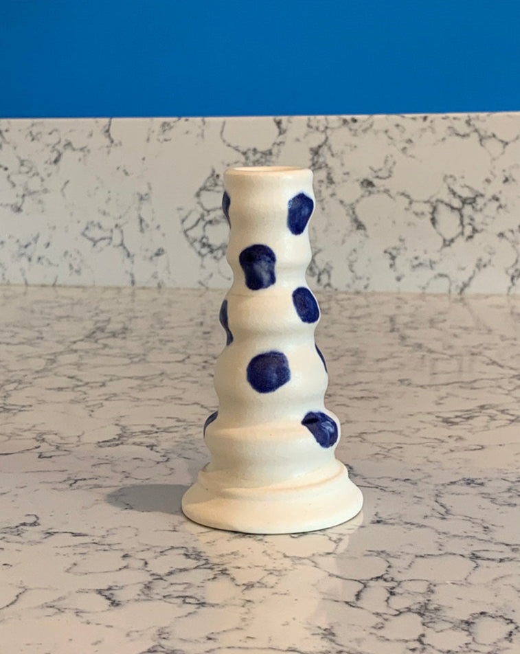 Blue Polka Dot Candlestick Holder