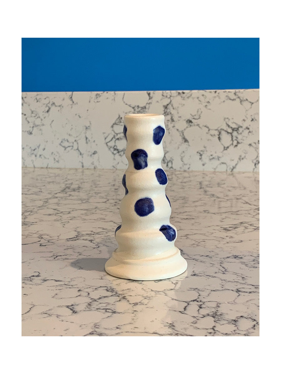 Blue Polka Dot Candlestick Holder