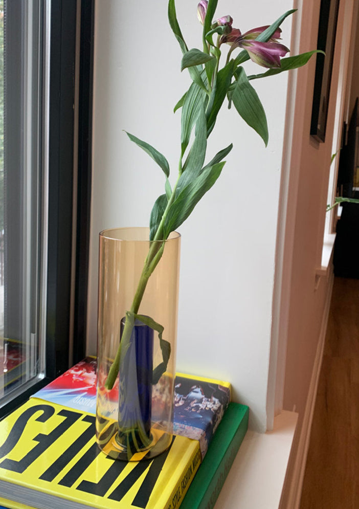 Tall Reversible Vase in Peach and Cobalt