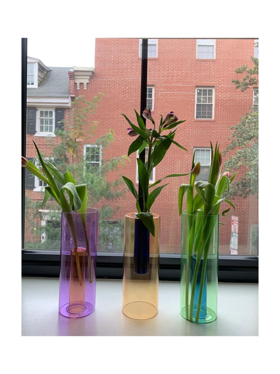 Tall Reversible Vase in Peach and Cobalt