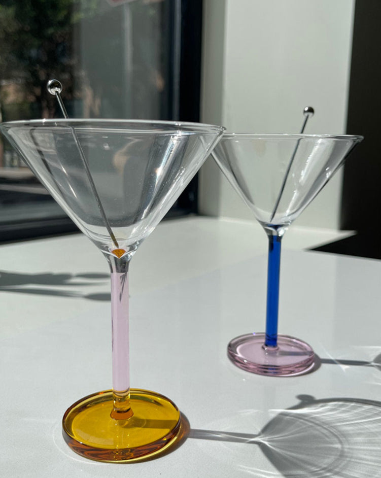 Piano Cocktail Set in Blue Note Martini (Pink & Blue Stems)