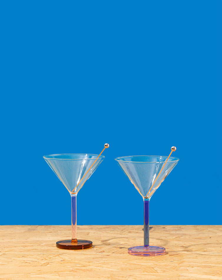 Piano Cocktail Set in Blue Note Martini (Pink & Blue Stems)